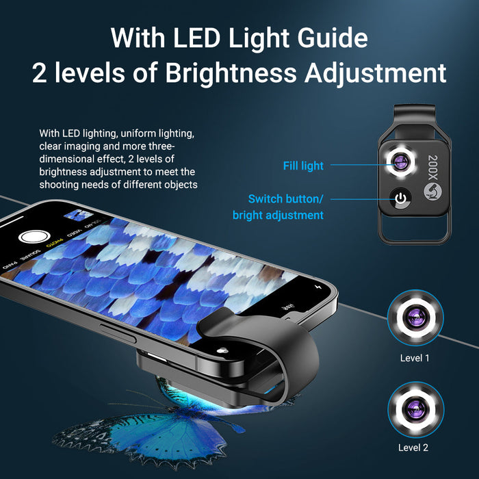 APEXEL Phone Microscope Lens 200X LED - Magnifying.com.au