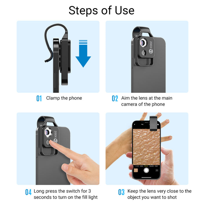 APEXEL Phone Microscope Lens 200X LED - Magnifying.com.au