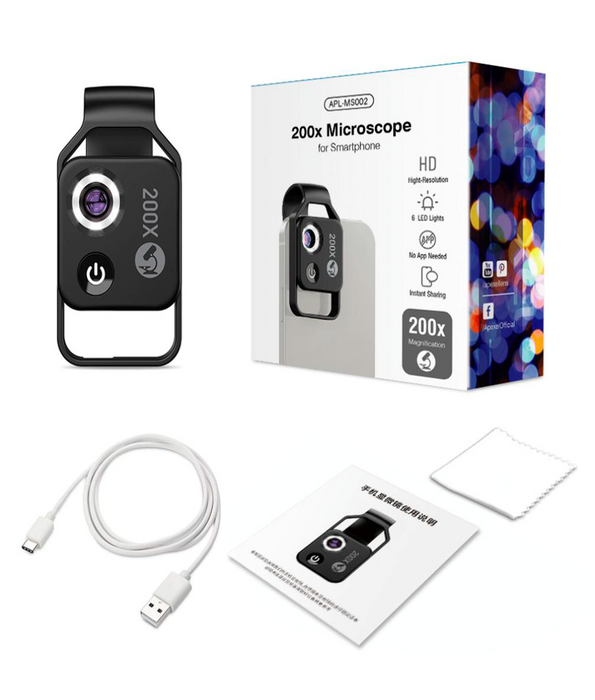 APEXEL Phone Microscope Lens 200X LED - Magnifying.com.au
