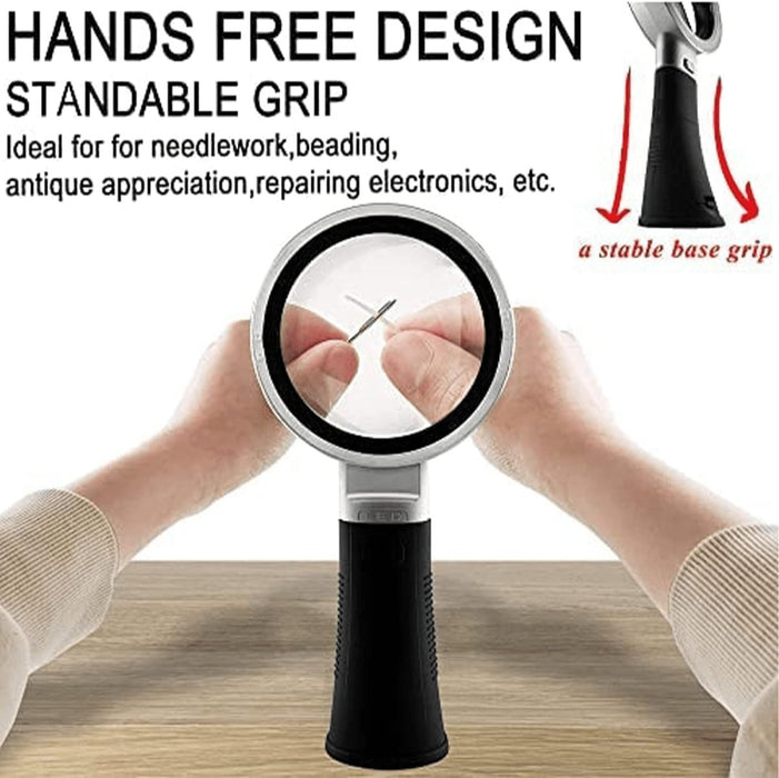 10X Magnifying Glass With Lights - Non Slip Ergonomic Standing Handle - Magnifying.com.au