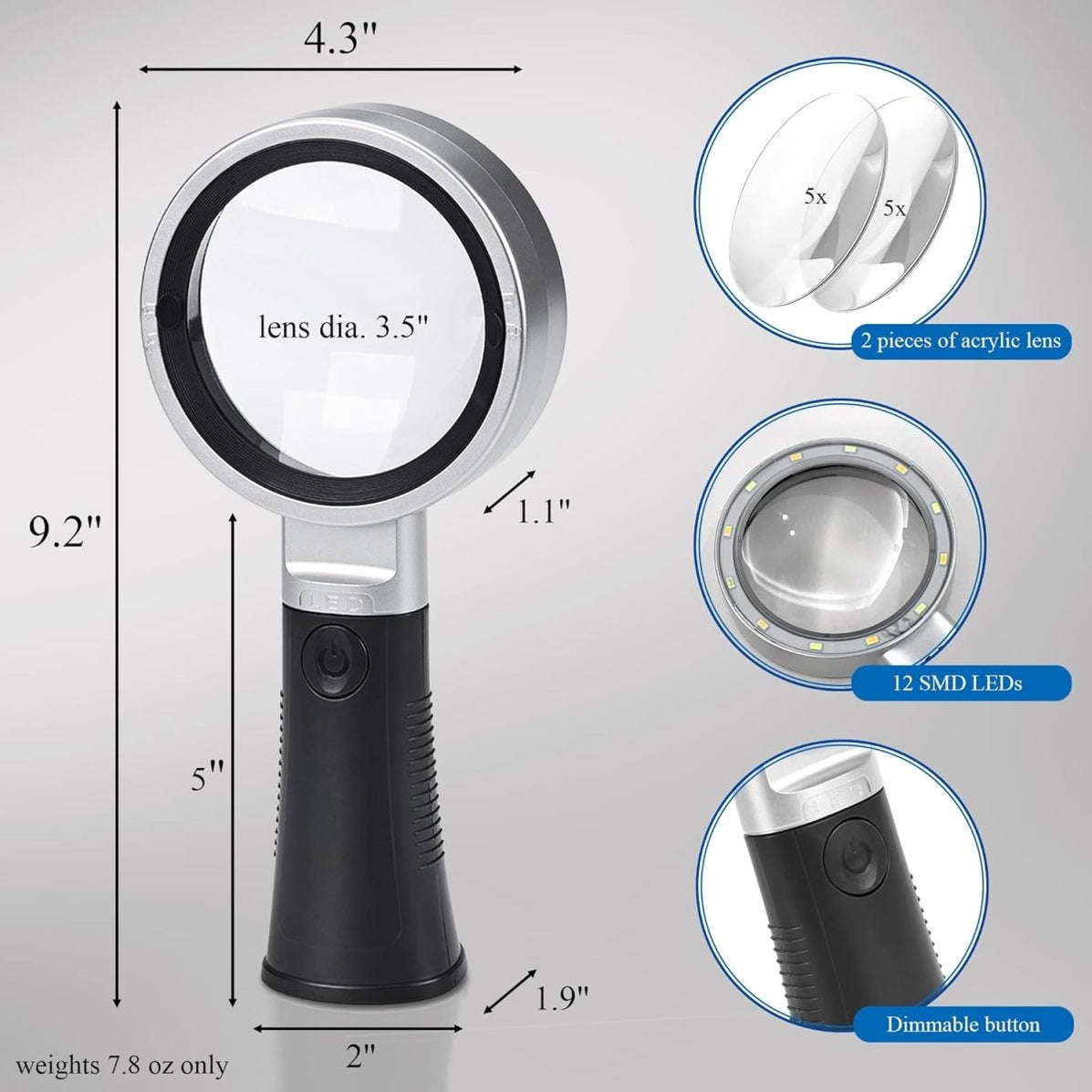 Magnipros 10X Magnifying Glass With Lights - Non Slip Ergonomic Standi ...