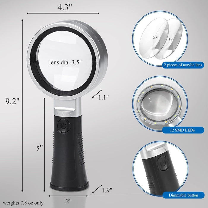 10X Magnifying Glass With Lights - Non Slip Ergonomic Standing Handle - Magnifying.com.au