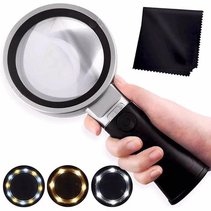 10X Magnifying Glass With Lights - Non Slip Ergonomic Standing Handle - Magnifying.com.au