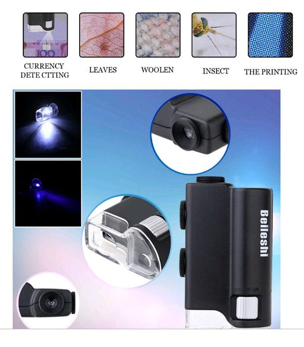 Deluxe 60-100X Pocket Microscope with Phone Clip - Magnifying.com.au